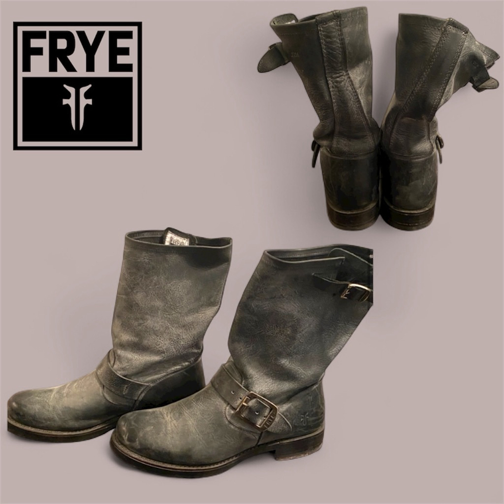 EUC Women's Frye Gray Leather Combat Moto Boots